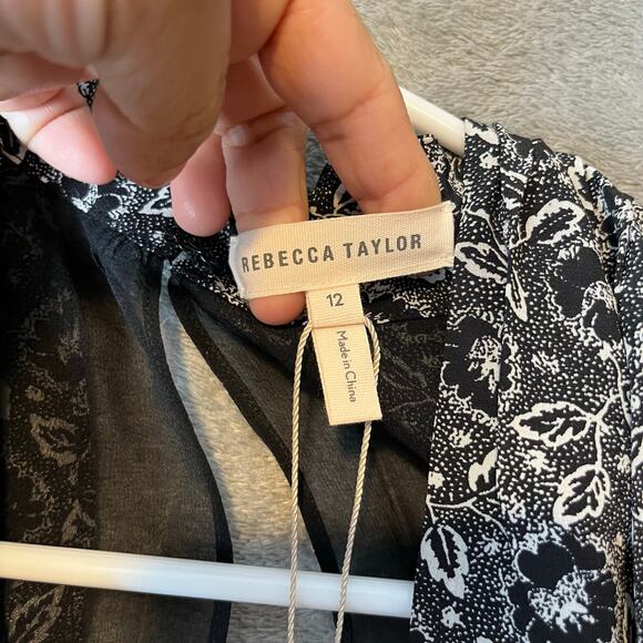 Rebecca Taylor Floral Print Black and White Silk Sleeveless Jumpsuit Size 12 New - Picture 3 of 11